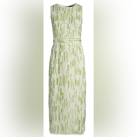 NEW MAC DUGGAL ABSTRACT BEADED SLEEVELESS MIDI SHEATH DRESS - Picture 3 of 12